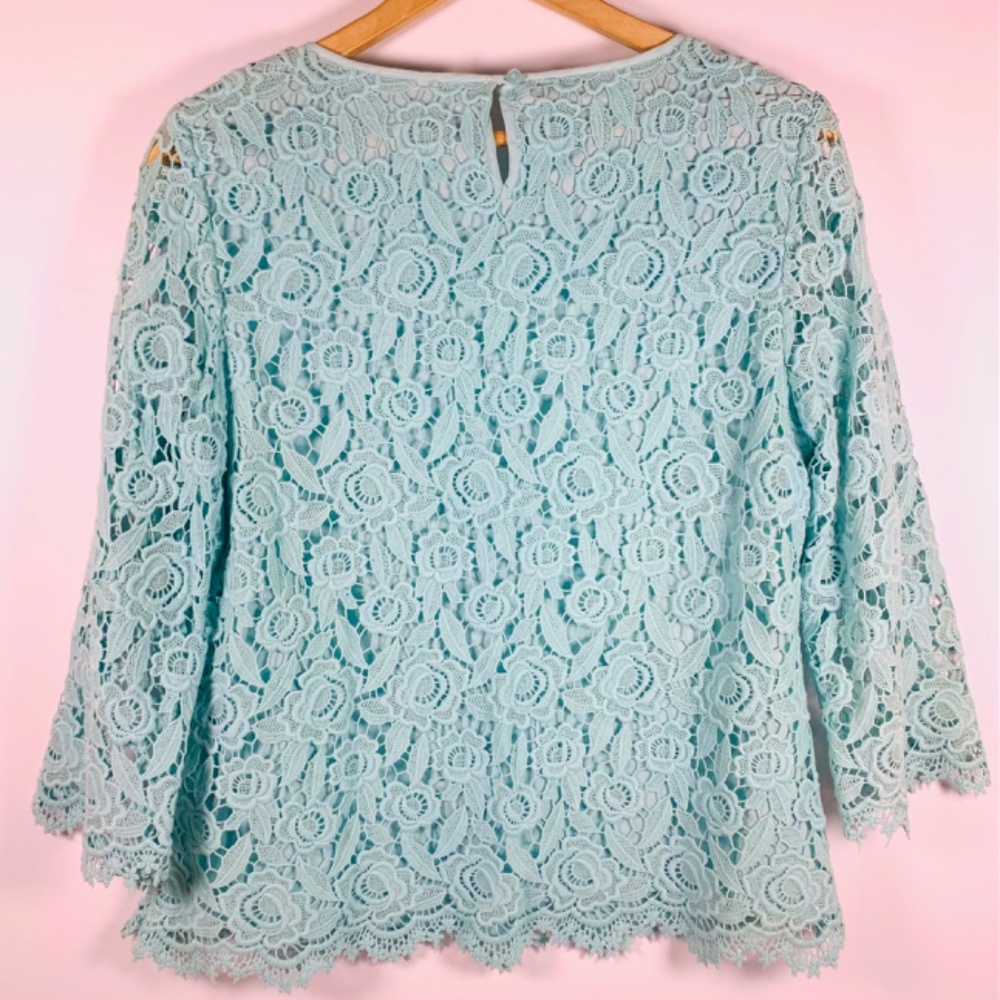 Talbots Spring teal blue/green boho crochet/lace long sleeve blouse cottagecore - Picture 5 of 12